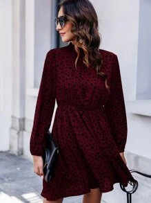 SHEIN Clasi Speckled Print Mock Neck Mini Dress - Multicolor - View 3