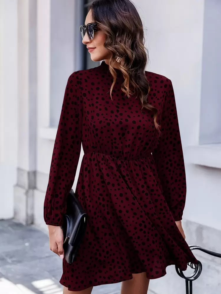 SHEIN Clasi Đầm Nút viền lá sen Tất cả trên in Giải trí - Nhiều màu - Xem 3