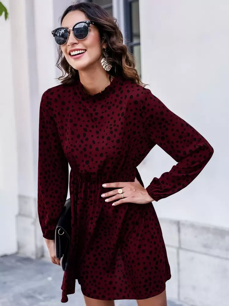 SHEIN Clasi Đầm Nút viền lá sen Tất cả trên in Giải trí - Nhiều màu - Xem 4