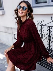 SHEIN Clasi Speckled Print Mock Neck Mini Dress - Multicolor - View 5