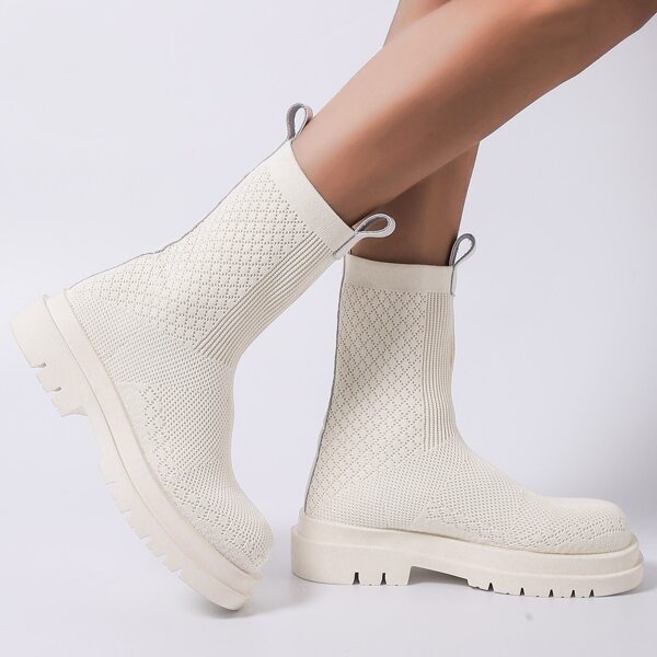 

Minimalist Knit Slip On Boots, Beige