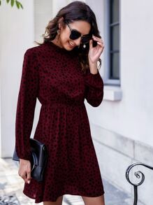 SHEIN Clasi Speckled Print Mock Neck Mini Dress - Multicolor - View 6