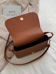 Pad Lock Decor Satchel Bag - Brown - View 3