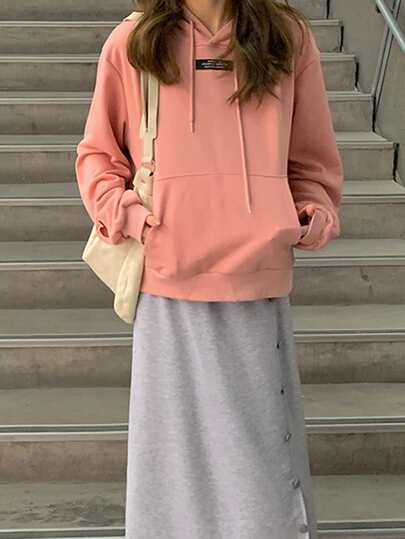 Patched Drop Shoulder Oversized Hoodie