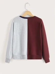 SHEIN Girls Book & Letter Graphic Colourblock Asymmetrical Hem Sweatshirt - Multicolor - View 2