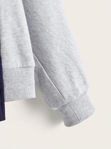 SHEIN Girls Book & Letter Graphic Colourblock Asymmetrical Hem Sweatshirt - Multicolor - View 4