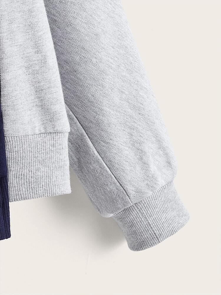 Girls Book & Letter Graphic Colorblock Asymmetrical Hem Sweatshirt