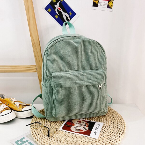

Minimalist Corduroy Side Pocket Backpack, Green