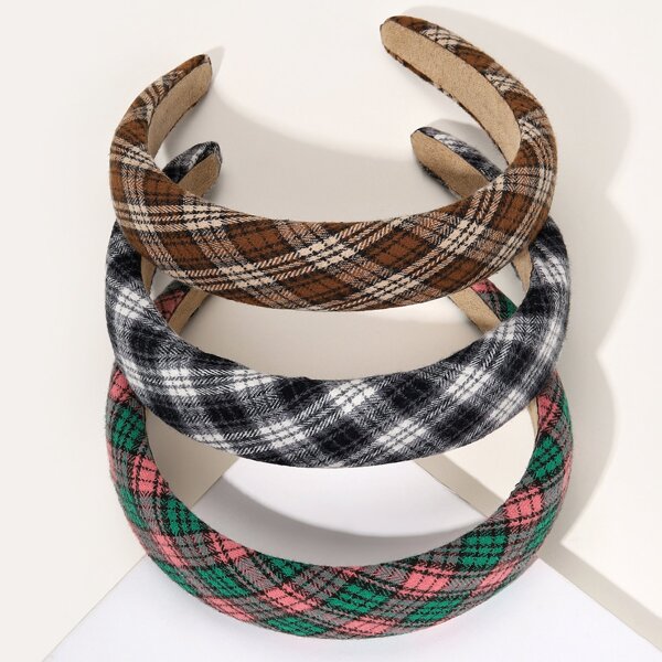 

3pcs Plaid Wide Headband, Multicolor