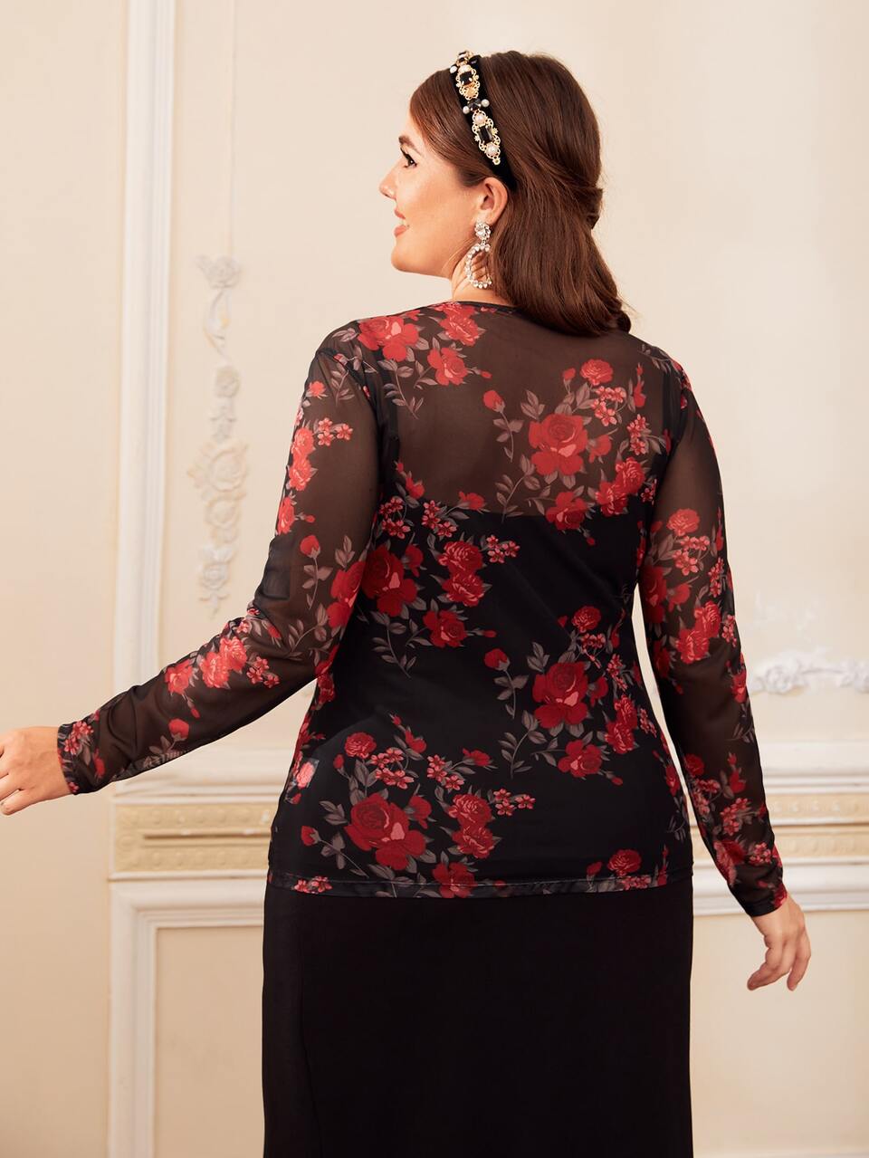 Plus Floral Mesh Top Without Cami