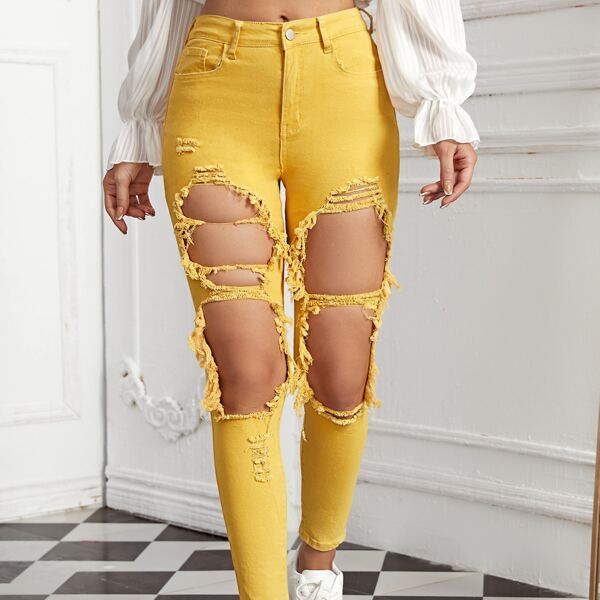 

Cut-out Skinny Cropped Jeans, Yellow
