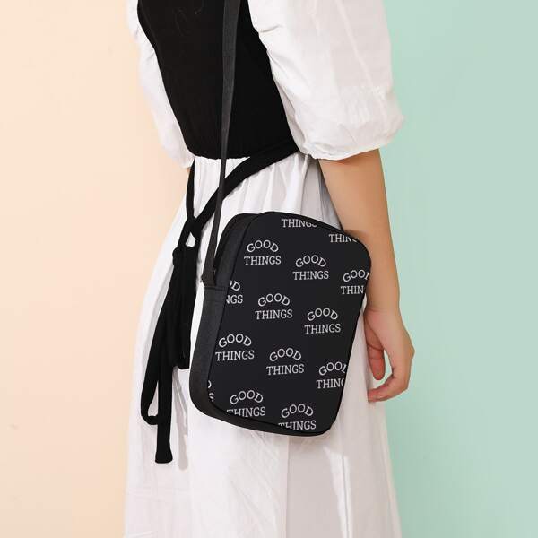 

Letter Graphic Crossbody bag, Black and white