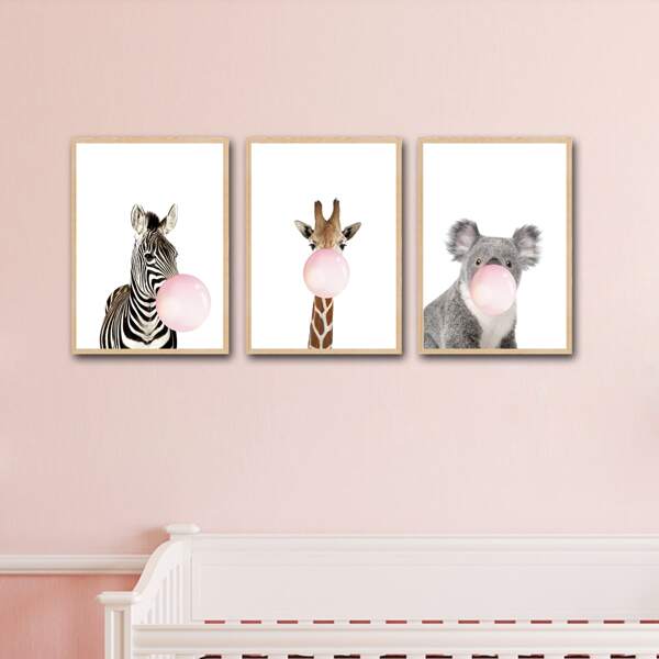 

3pcs Animal Print Unframed Painting, Multicolor