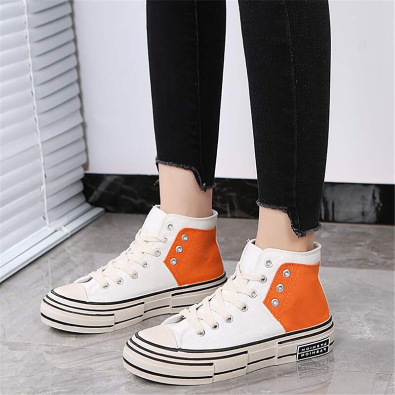 

Colorblock High Top Canvas Shoes, White