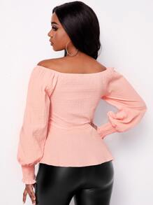 SHEIN Top con diseño de nudo con fruncido puño - Rosa coral - Ver 2