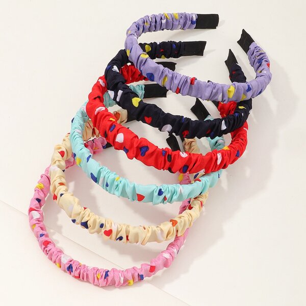 

6pcs Toddler Girls Heart Print Hair Hoop, Multicolor