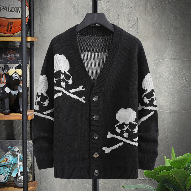 

Guys Skull Pattern Cardigan, Black