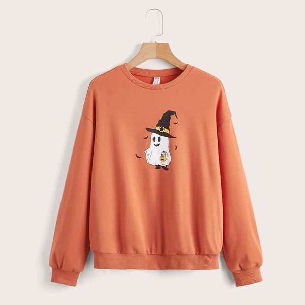 

Teen Girls Halloween Print Drop Shoulder Pullover, Orange