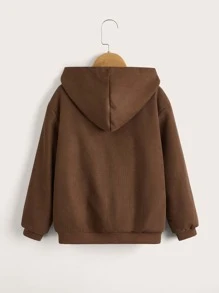 SHEIN Girls Zip Up Drop Shoulder Hooded Reversible Jacket - Coffee Brown - View 2