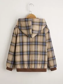 SHEIN Girls Zip Up Drop Shoulder Hooded Reversible Jacket - Coffee Brown - View 4