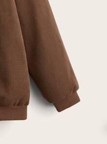 SHEIN Girls Zip Up Drop Shoulder Hooded Reversible Jacket - Coffee Brown - View 7