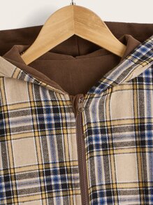 SHEIN Girls Zip Up Drop Shoulder Hooded Reversible Jacket - Coffee Brown - View 8