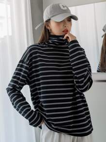 DAZY Áo thun nữ Sọc Giải trí - Đen và trắng - Xem 1