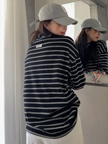 DAZY Áo thun nữ Sọc Giải trí - Đen và trắng - Xem 2