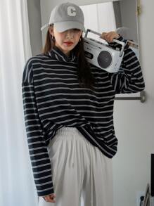 DAZY Áo thun nữ Sọc Giải trí - Đen và trắng - Xem 3