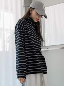 DAZY Áo thun nữ Sọc Giải trí - Đen và trắng - Xem 4