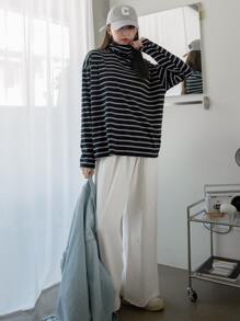 DAZY Áo thun nữ Sọc Giải trí - Đen và trắng - Xem 8