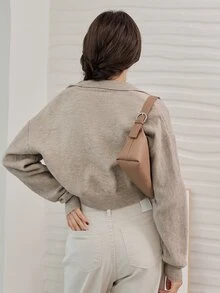 DAZY 落肩袖短款開衫 - 卡其色 - 查看 2