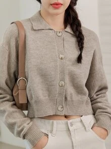 DAZY 落肩袖短款開衫 - 卡其色 - 查看 7