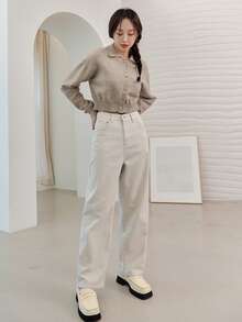 DAZY 落肩袖短款開衫 - 卡其色 - 查看 8