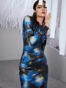 Seusyu Allover Print Ruched Bodycon Dress - Multicolor - View 5