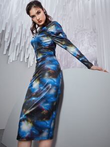 Seusyu Allover Print Ruched Bodycon Dress - Multicolor - View 7