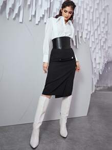 Mulvari Falda recta con botones - Negro - Ver 1