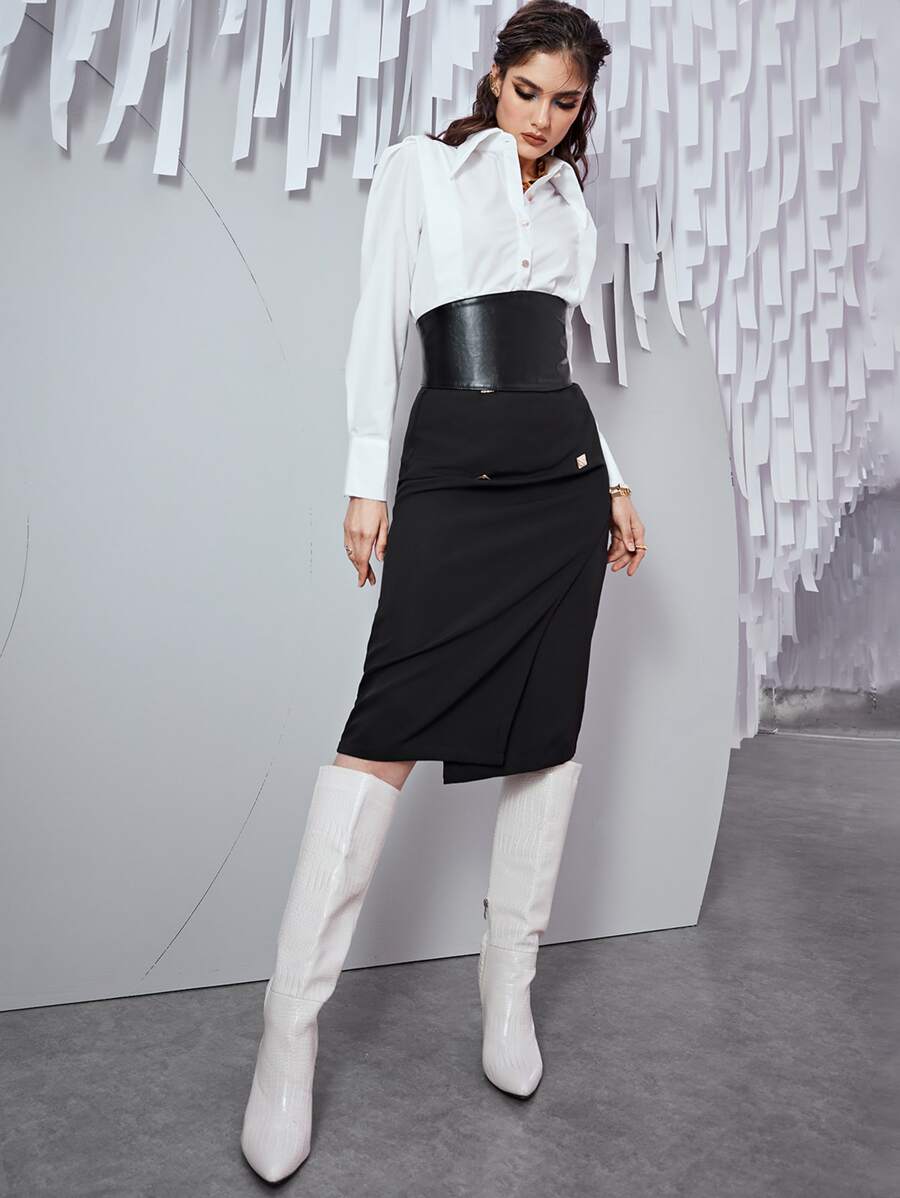 Mulvari Falda recta con botones - Negro - Ver 1