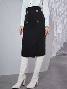 Mulvari Falda recta con botones - Negro - Ver 2