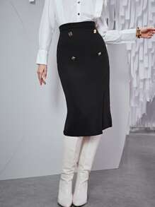 Mulvari Falda recta con botones - Negro - Ver 3