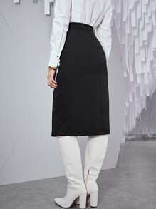 Mulvari Falda recta con botones - Negro - Ver 5