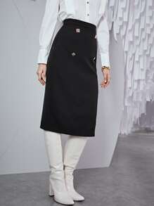 Mulvari Falda recta con botones - Negro - Ver 8