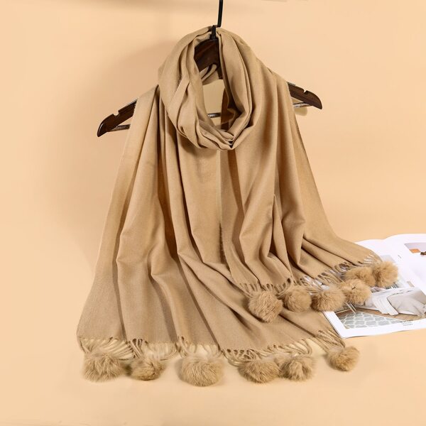 

Pom Pom Decor Scarf, Camel