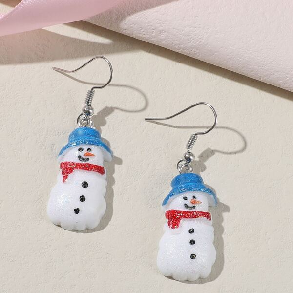 

Christmas Snowman Drop Earrings, White