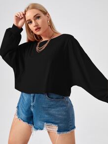 Flirla Áo thun Plus size màu trơn Giải trí - màu đen - Xem 1