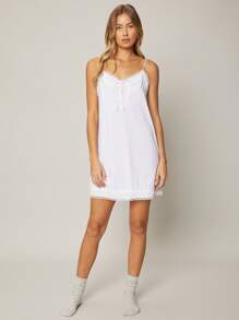 SHEIN Modal Slip Dress Without Robe - White - View 4