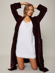 SHEIN Modal Slip Dress Without Robe - White - View 5