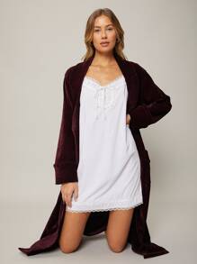 SHEIN Modal Slip Dress Without Robe - White - View 7