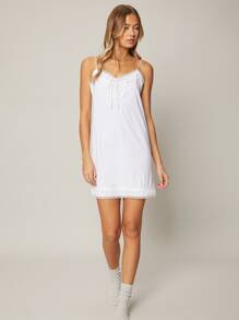 SHEIN Modal Slip Dress Without Robe - White - View 10