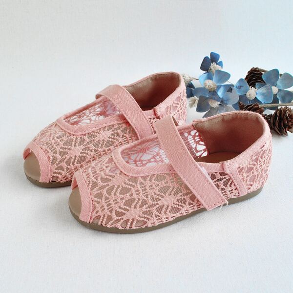 

Girls Peep Toe Velcro Strap Flats, Pink